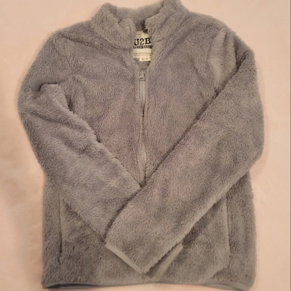 Urban basics Grey Fuzzy warm zip up jacket
